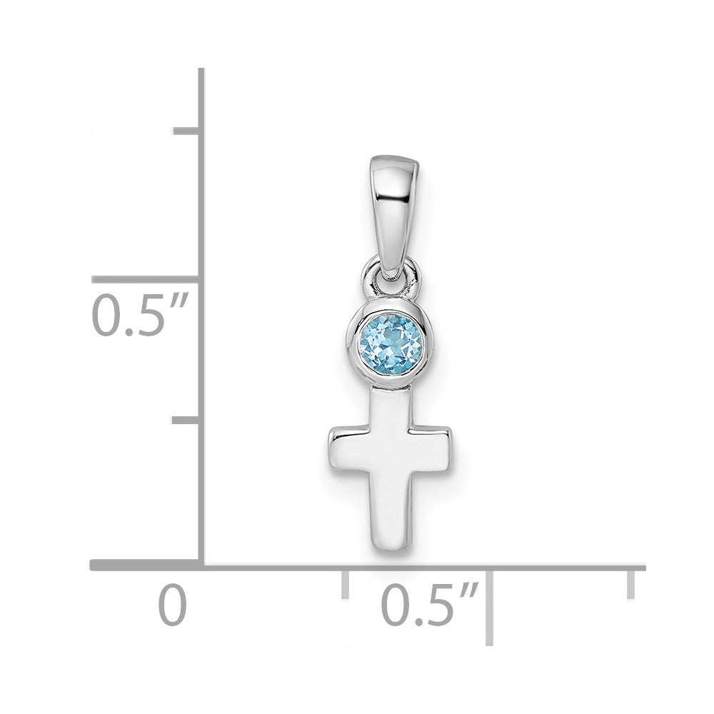 Sterling Silver Rhodium-plated Polished LS Blue Topaz Cross Pendant