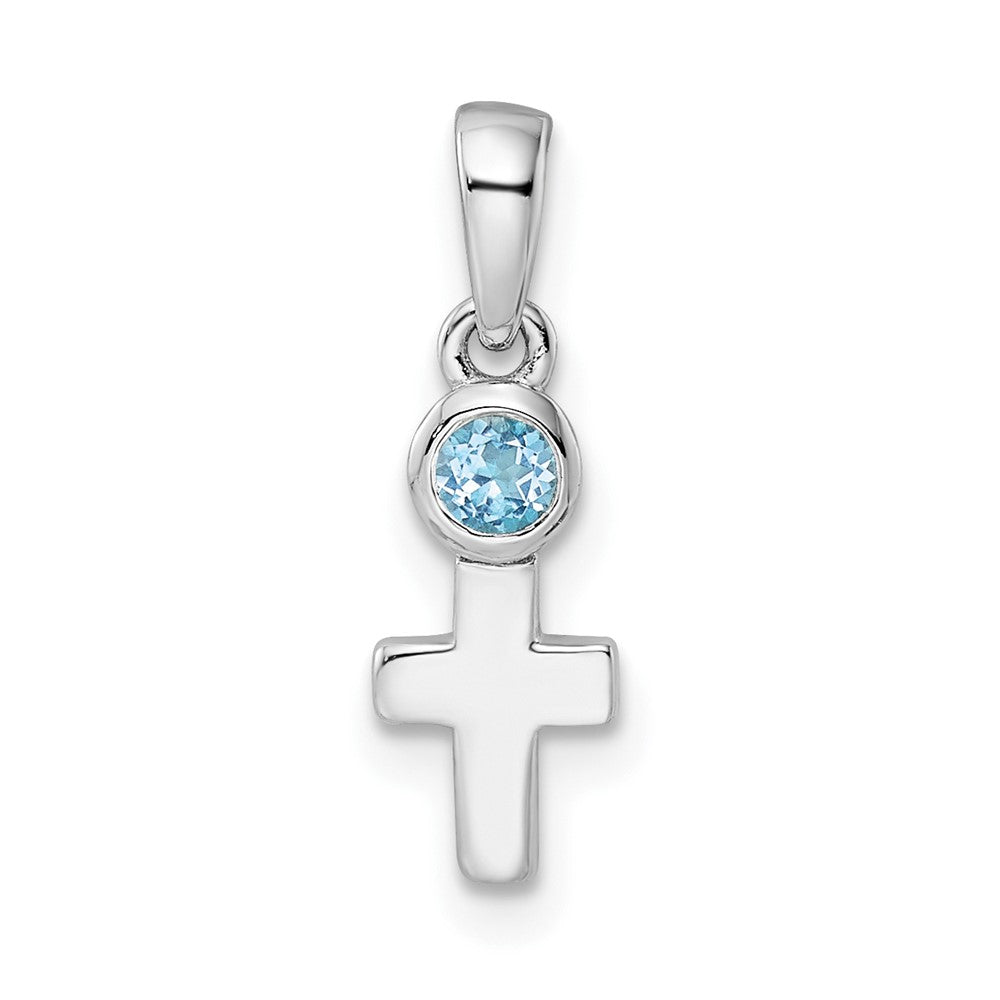 Sterling Silver Rhodium-plated Polished LS Blue Topaz Cross Pendant