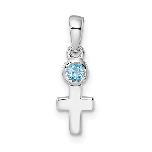 Sterling Silver Rhodium-plated Polished LS Blue Topaz Cross Pendant