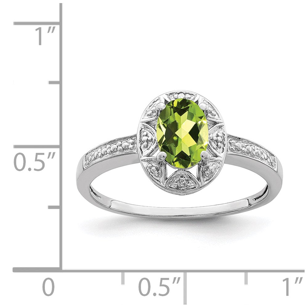 Sterling Silver Rhodium-plated Diamond & Peridot Ring