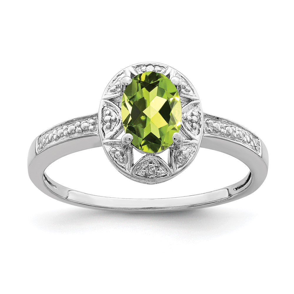 Sterling Silver Rhodium-plated Diamond & Peridot Ring