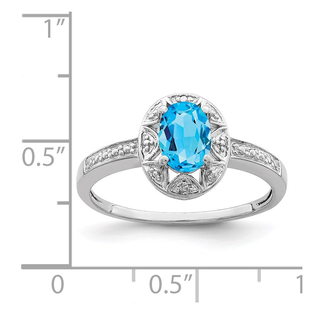 Sterling Silver Rhodium-plated Diamond & Blue Topaz Ring