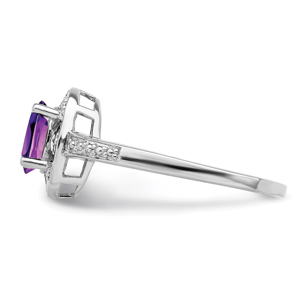 Sterling Silver Rhodium-plated Diamond & Amethyst Ring