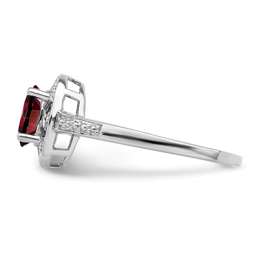 Sterling Silver Rhodium-plated Diamond & Garnet Ring