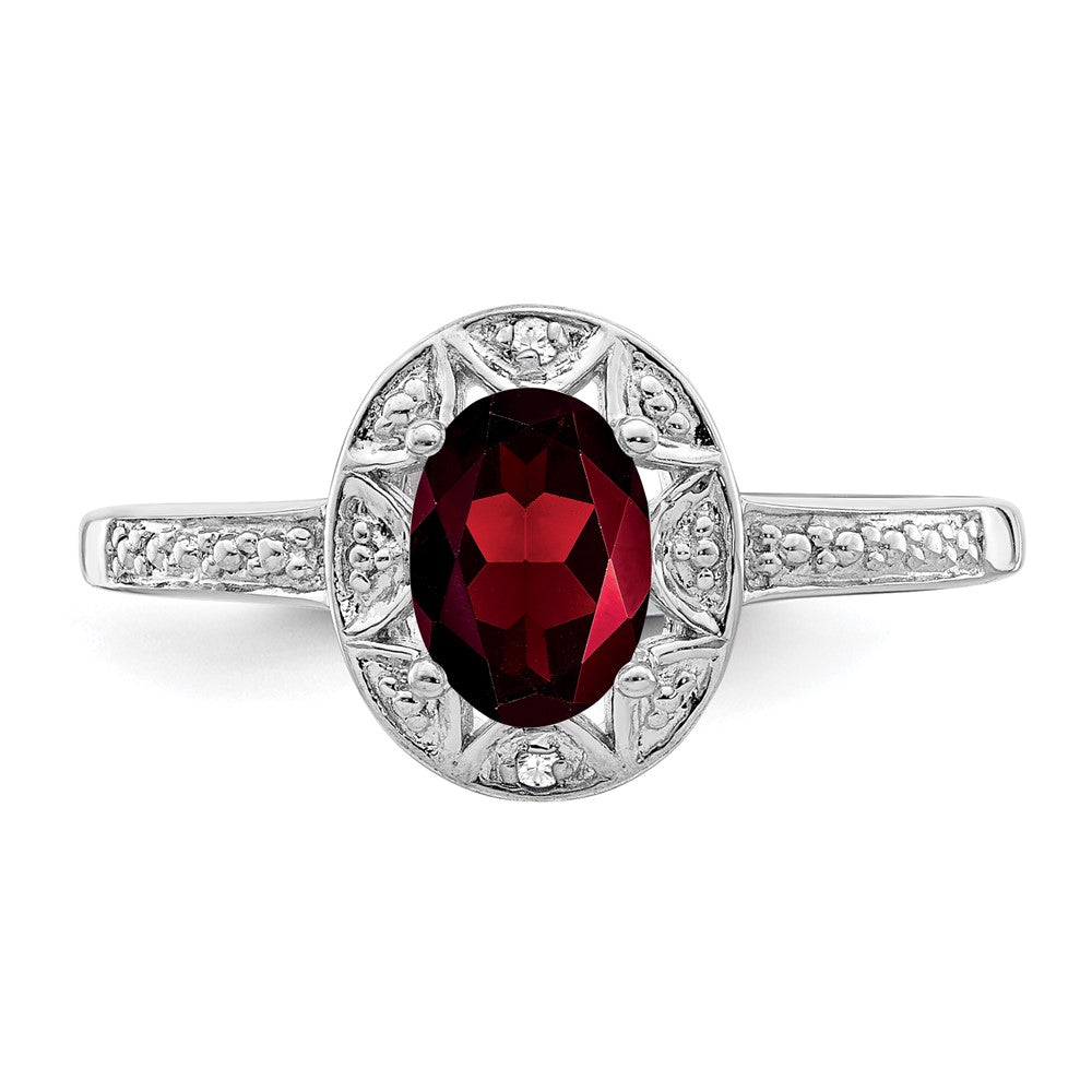 Sterling Silver Rhodium-plated Diamond & Garnet Ring