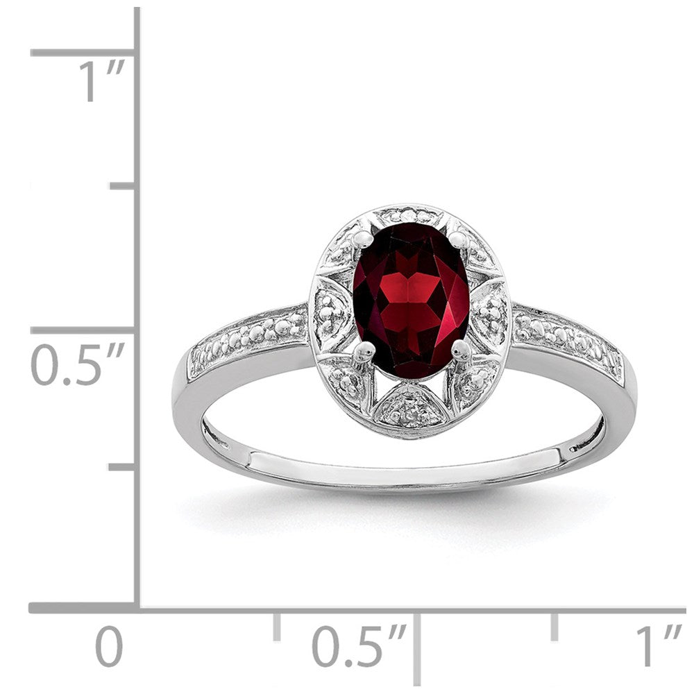 Sterling Silver Rhodium-plated Diamond & Garnet Ring