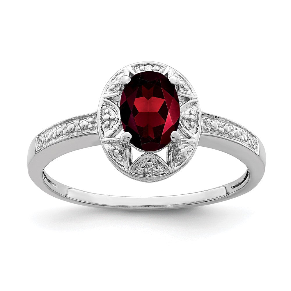 Sterling Silver Rhodium-plated Diamond & Garnet Ring