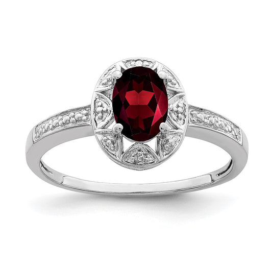 Sterling Silver Rhodium-plated Diamond & Garnet Ring