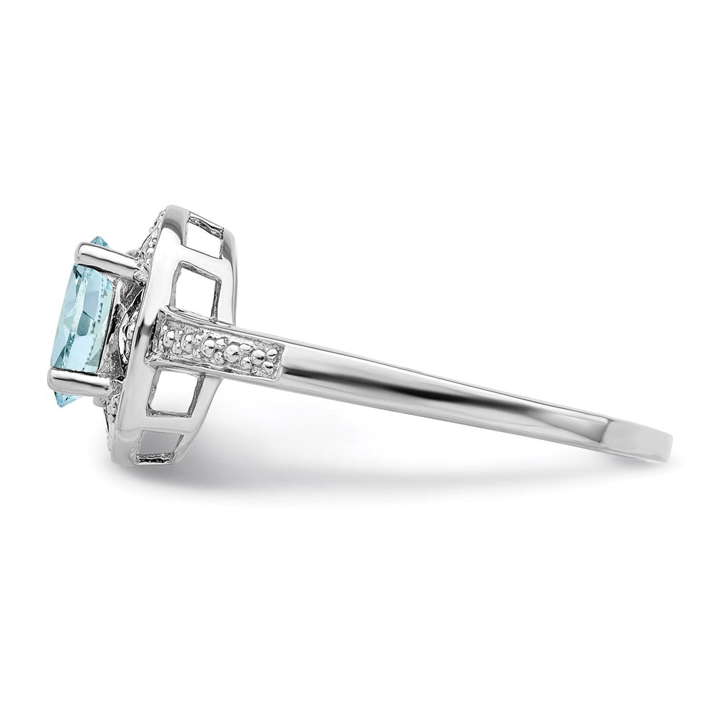 Sterling Silver Rhodium-plated Diamond & Aquamarine Ring