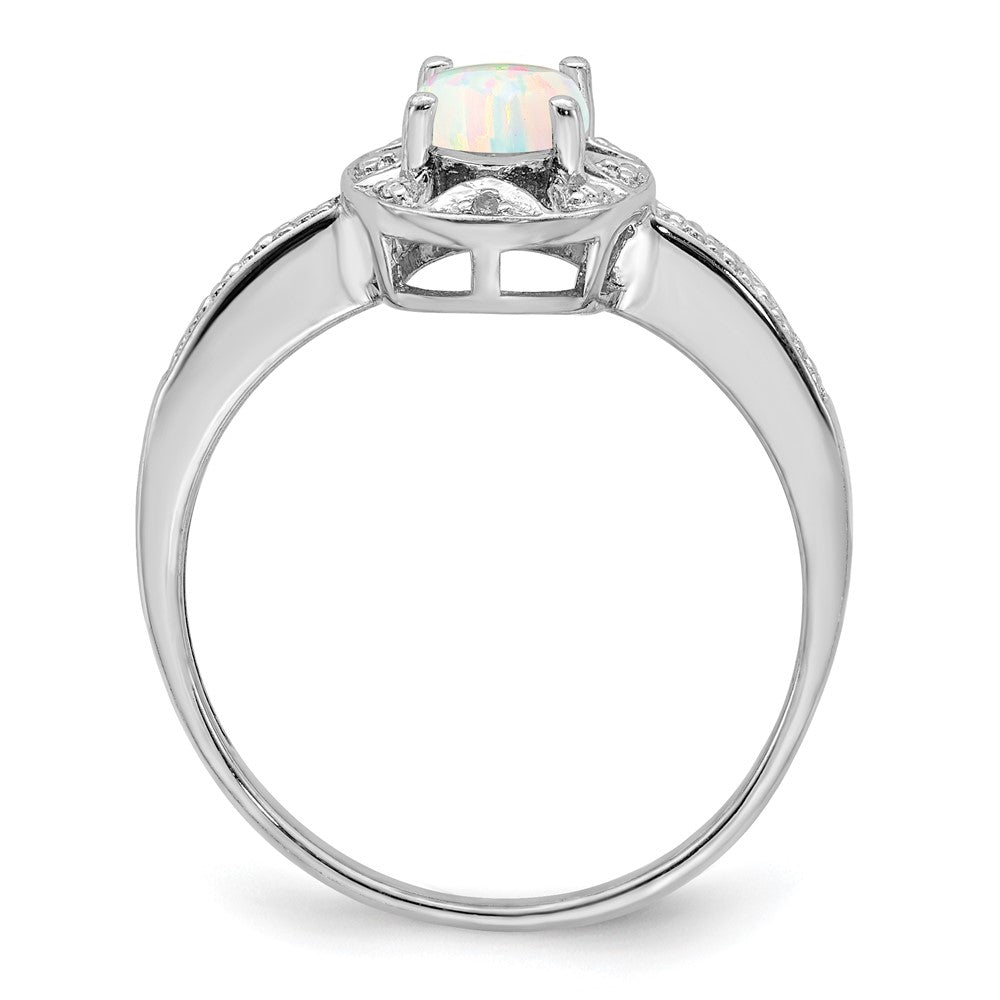 Sterling Silver Rhodium-plated Diamond & Created Opal Ring