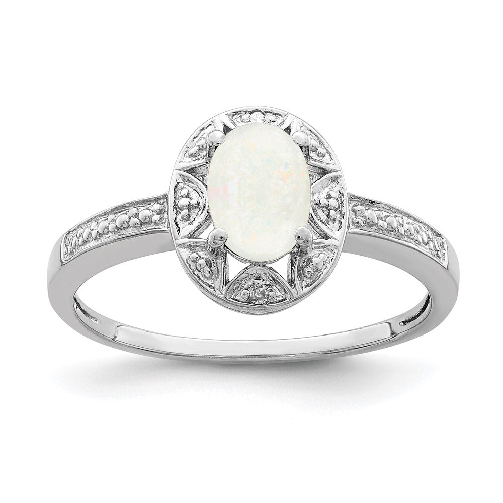 Sterling Silver Rhodium-plated Diamond & Created Opal Ring