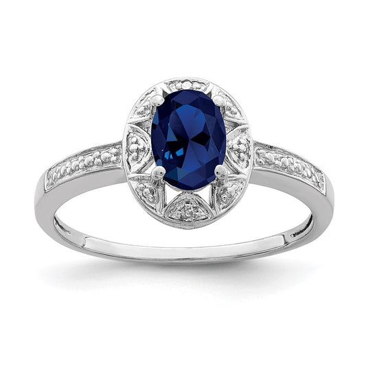 Sterling Silver Rhodium-plated Diamond & Created Sapphire Ring