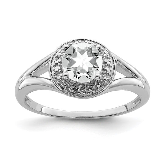 Sterling Silver Rhodium-plated Diamond & White Topaz Ring