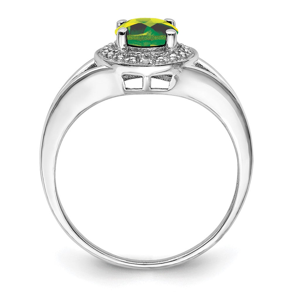 Sterling Silver Rhodium-plated Diamond & Peridot Ring