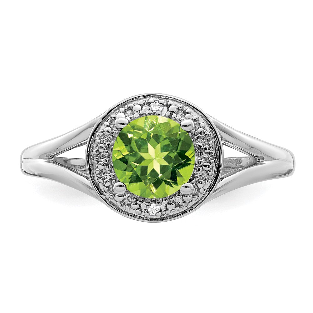 Sterling Silver Rhodium-plated Diamond & Peridot Ring