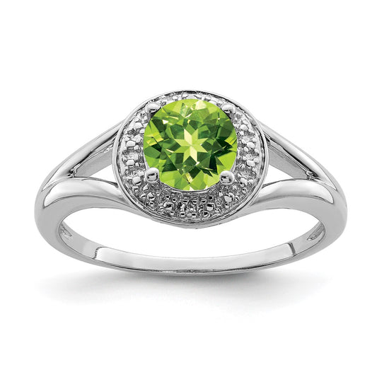 Sterling Silver Rhodium-plated Diamond & Peridot Ring