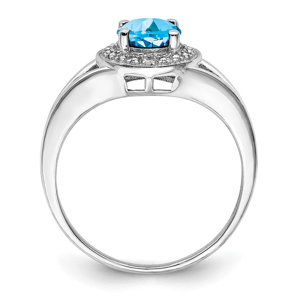 Sterling Silver Rhodium-plated Diamond & Blue Topaz Ring