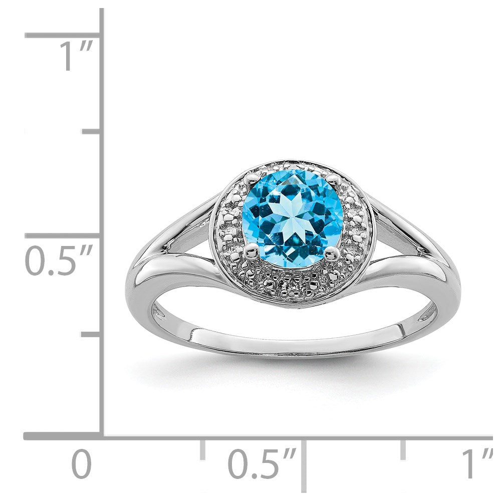 Sterling Silver Rhodium-plated Diamond & Blue Topaz Ring