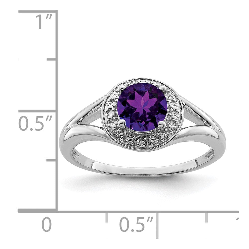 Sterling Silver Rhodium-plated Diamond & Amethyst Ring