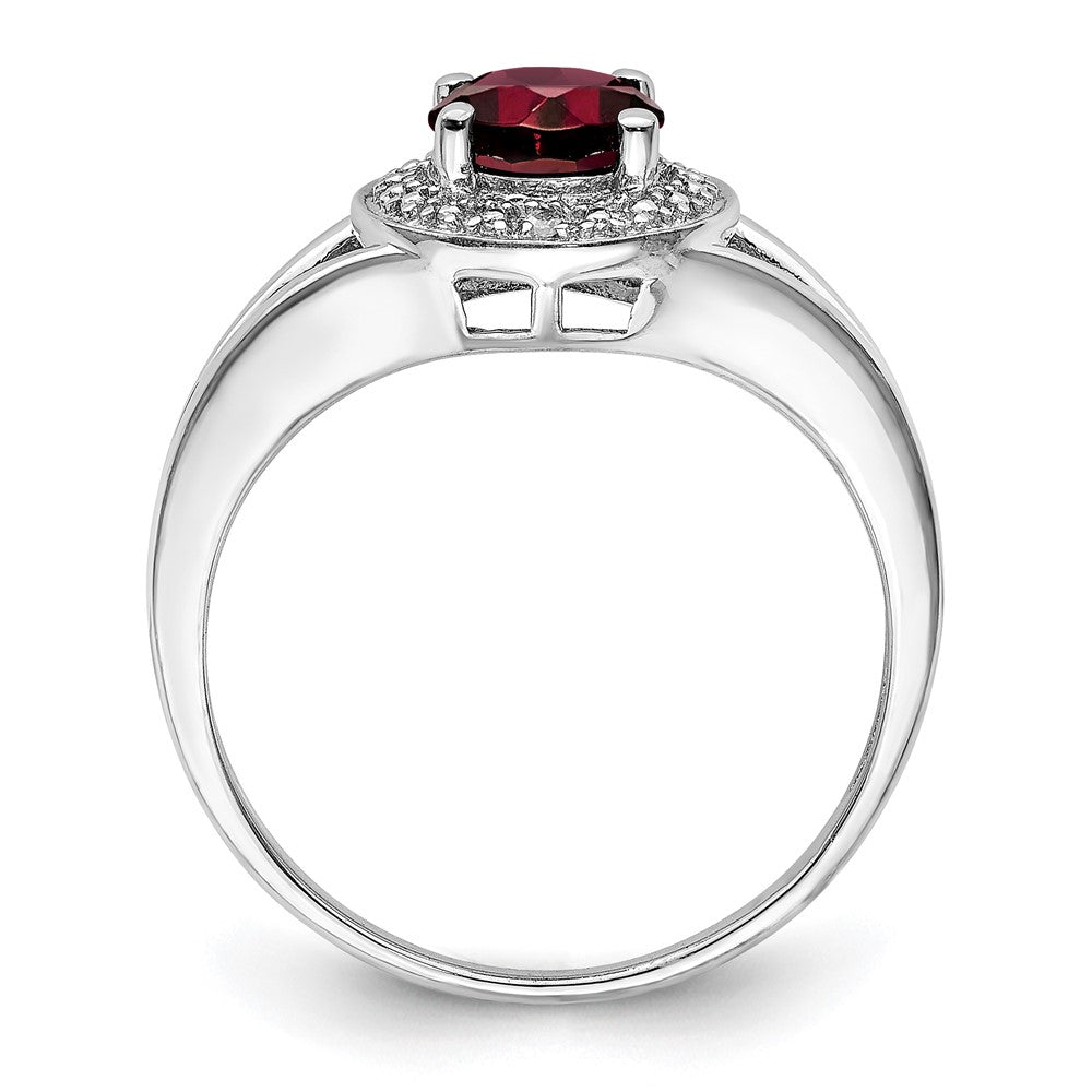 Sterling Silver Rhodium-plated Diamond & Garnet Ring