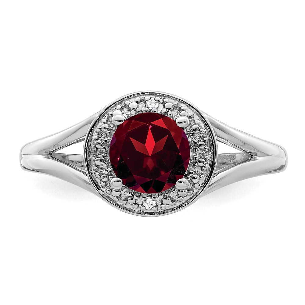 Sterling Silver Rhodium-plated Diamond & Garnet Ring