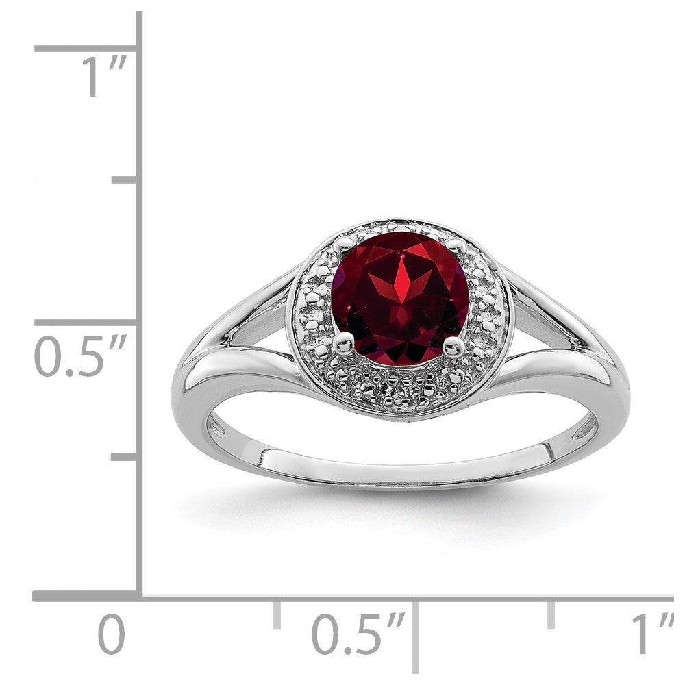 Sterling Silver Rhodium-plated Diamond & Garnet Ring