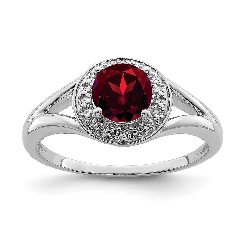 Sterling Silver Rhodium-plated Diamond & Garnet Ring