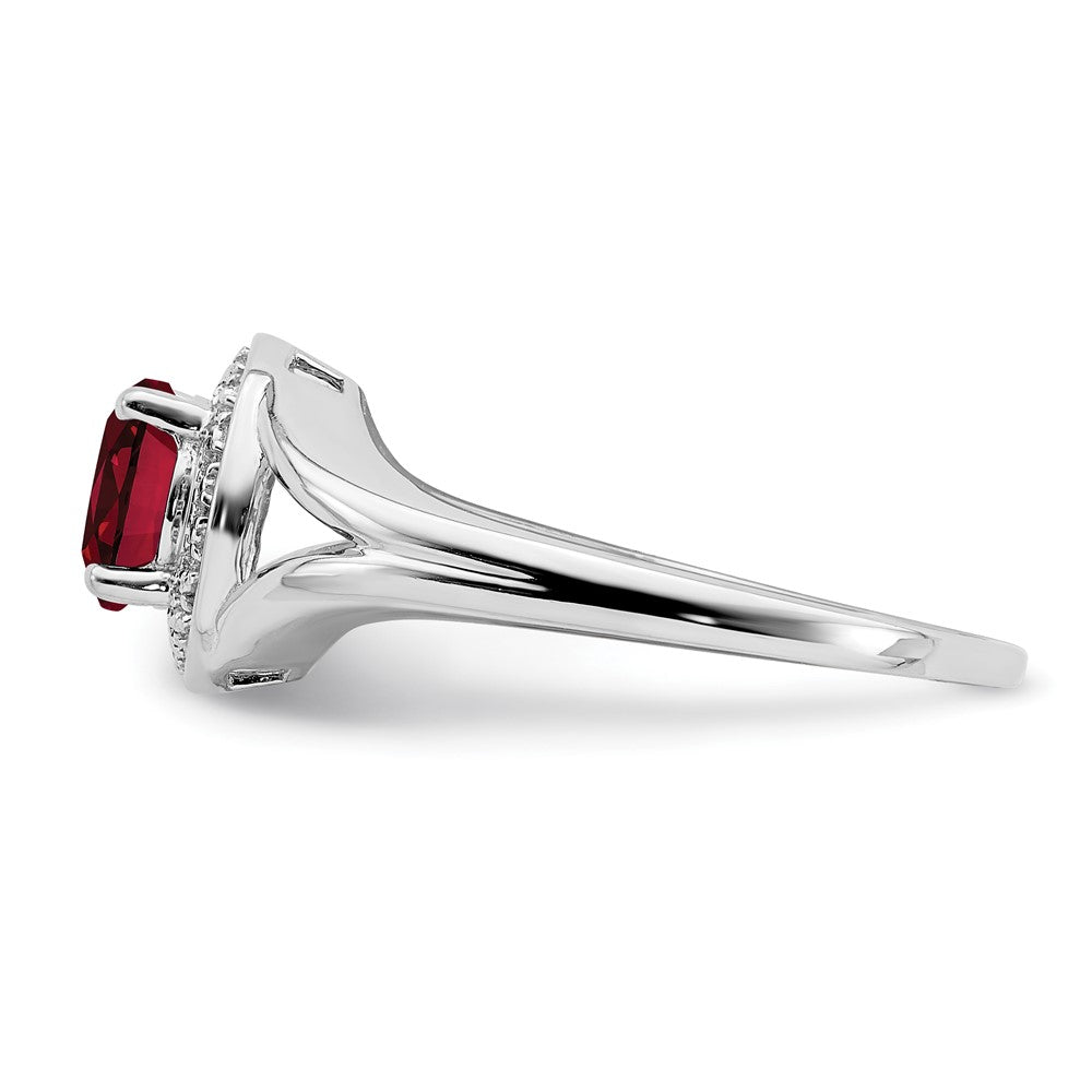 Sterling Silver Rhodium-plated Diamond & Created Ruby Ring