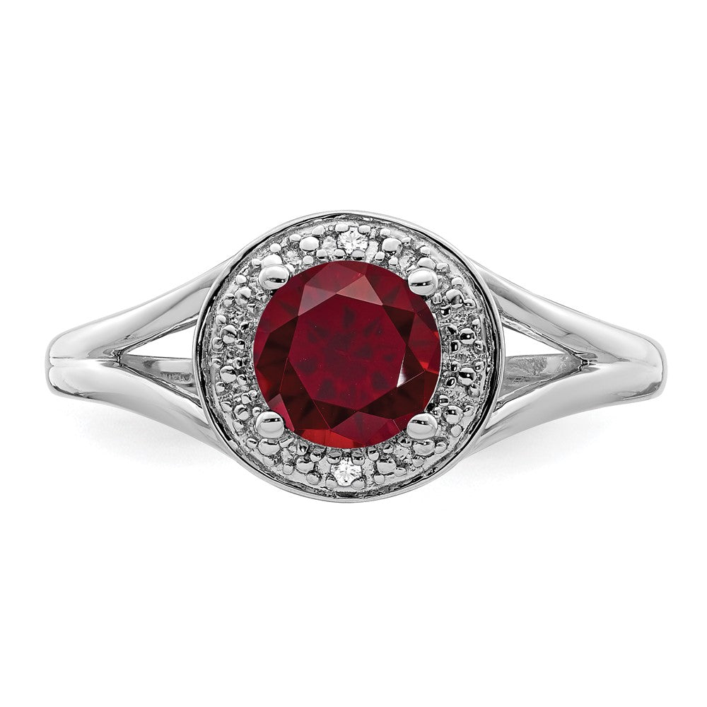 Sterling Silver Rhodium-plated Diamond & Created Ruby Ring