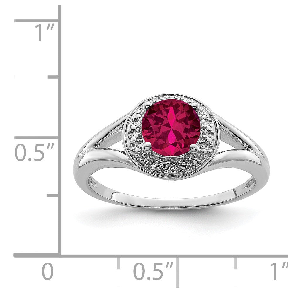 Sterling Silver Rhodium-plated Diamond & Created Ruby Ring