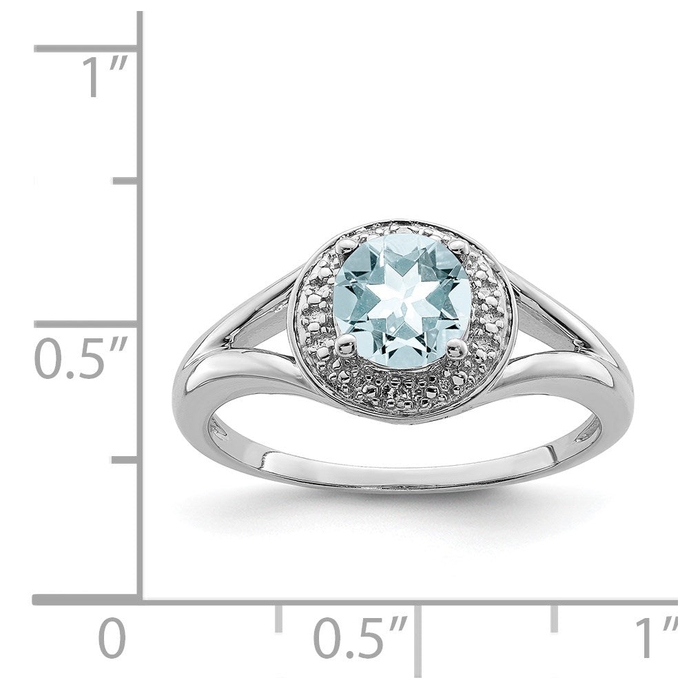 Sterling Silver Rhodium-plated Diamond & Aquamarine Ring