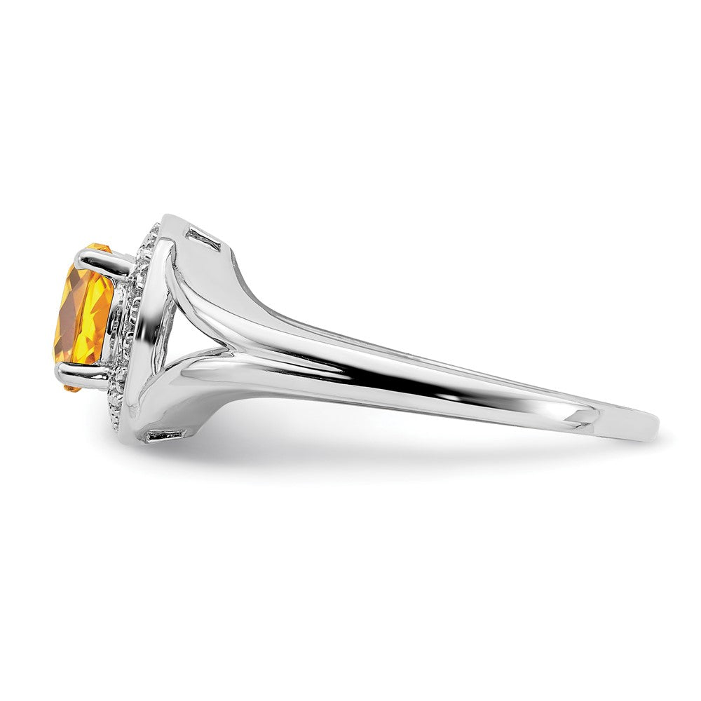 Sterling Silver Rhodium-plated Diamond & Citrine Ring