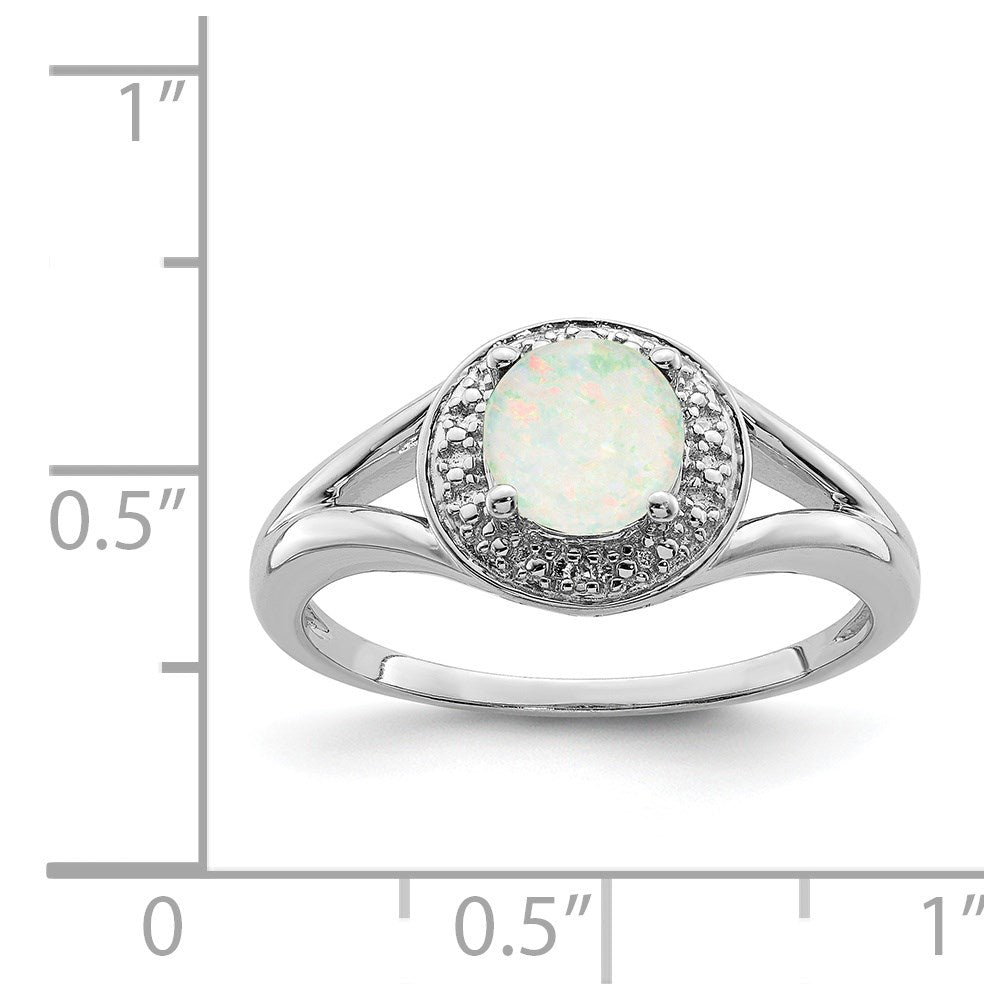 Sterling Silver Rhodium-plated Diamond & Created Opal Ring