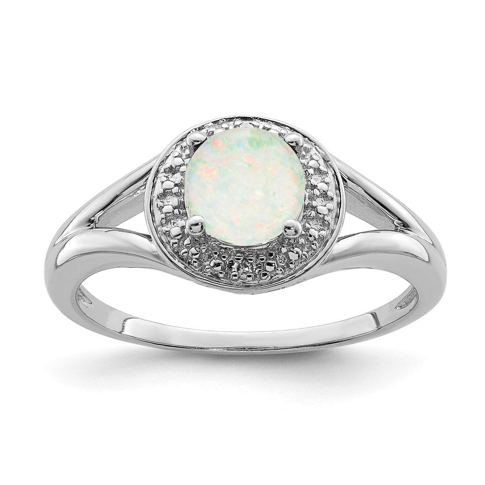 Sterling Silver Rhodium-plated Diamond & Created Opal Ring