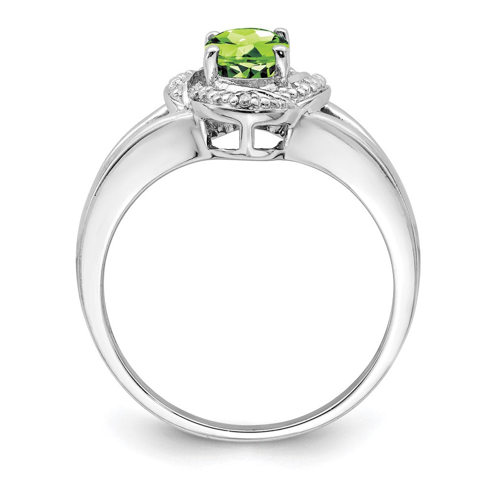 Sterling Silver Rhodium-plated Diamond & Peridot Ring