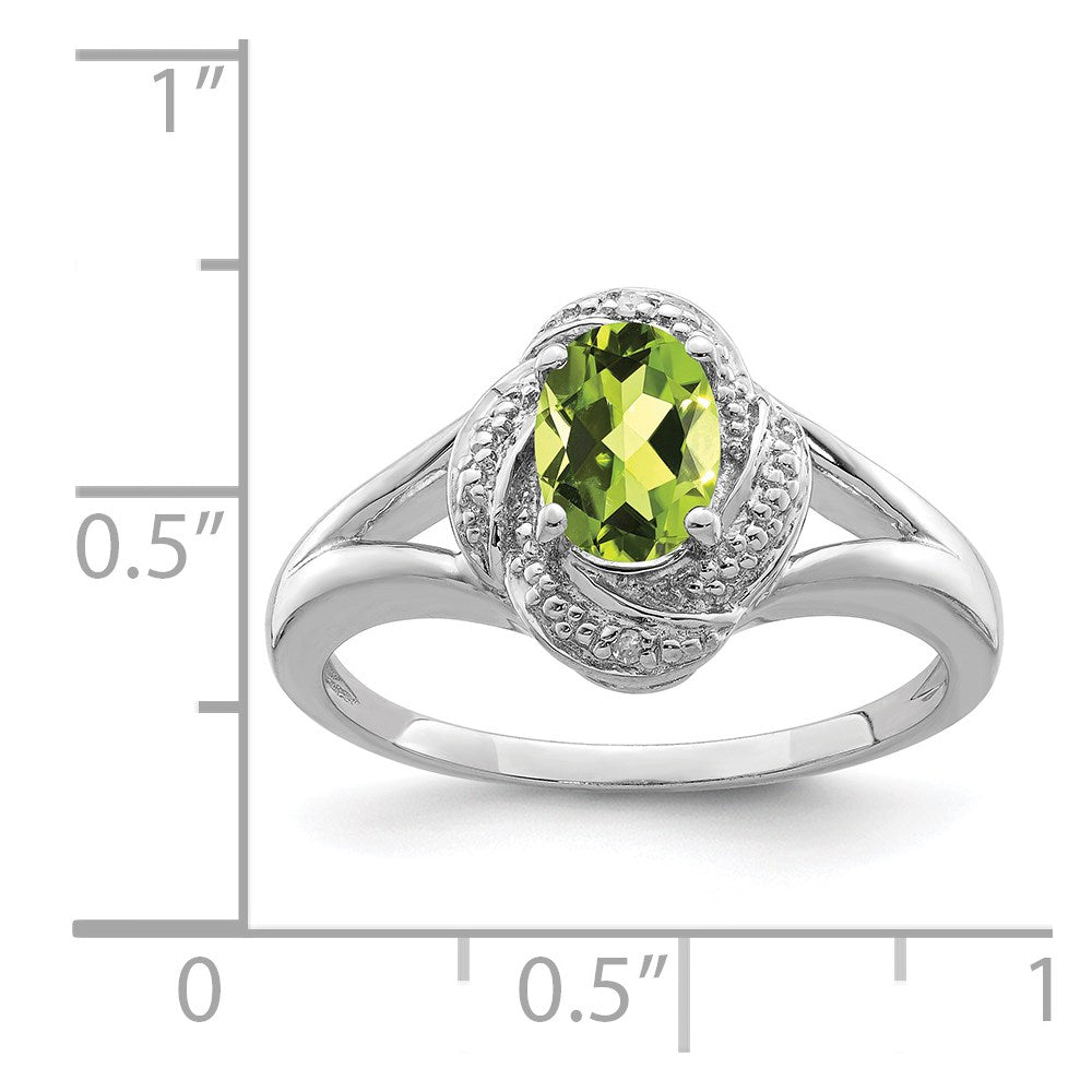 Sterling Silver Rhodium-plated Diamond & Peridot Ring