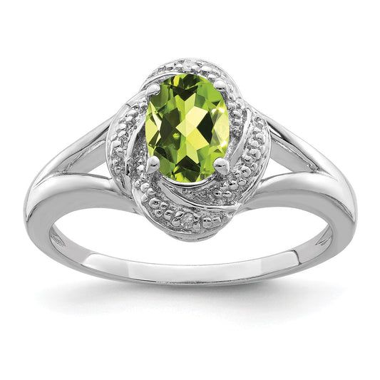 Sterling Silver Rhodium-plated Diamond & Peridot Ring