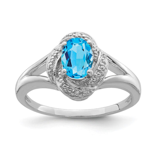 Sterling Silver Rhodium-plated Diamond & Blue Topaz Ring