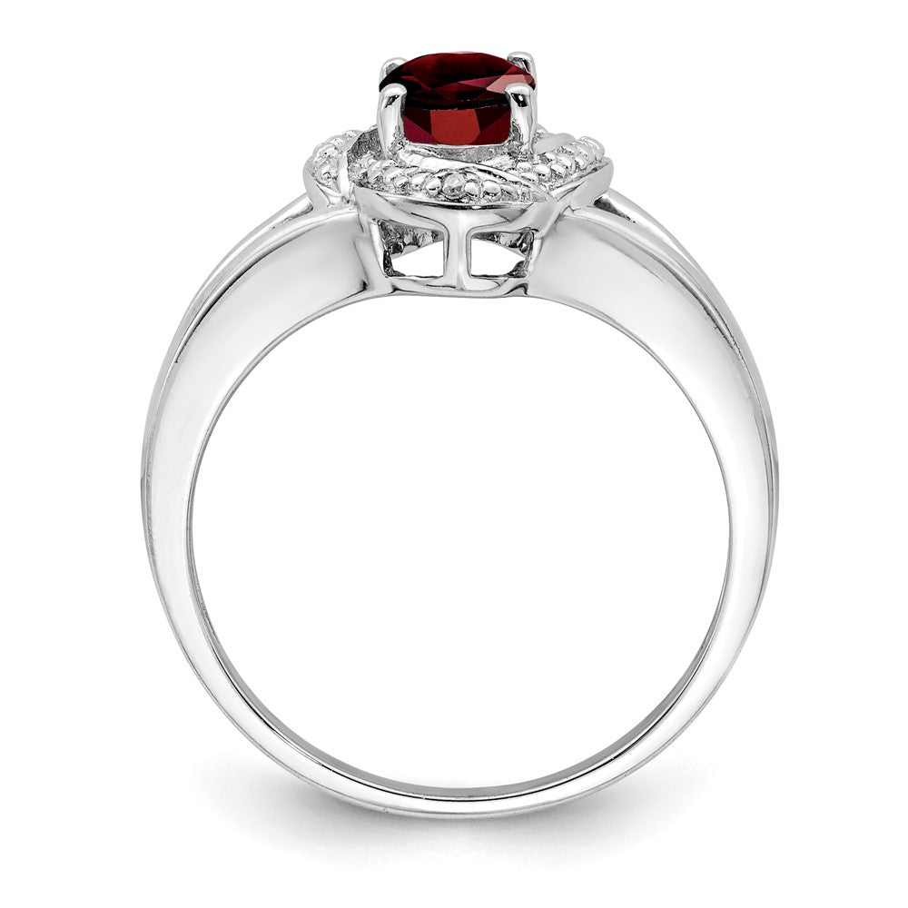 Sterling Silver Rhodium-plated Diamond & Garnet Ring