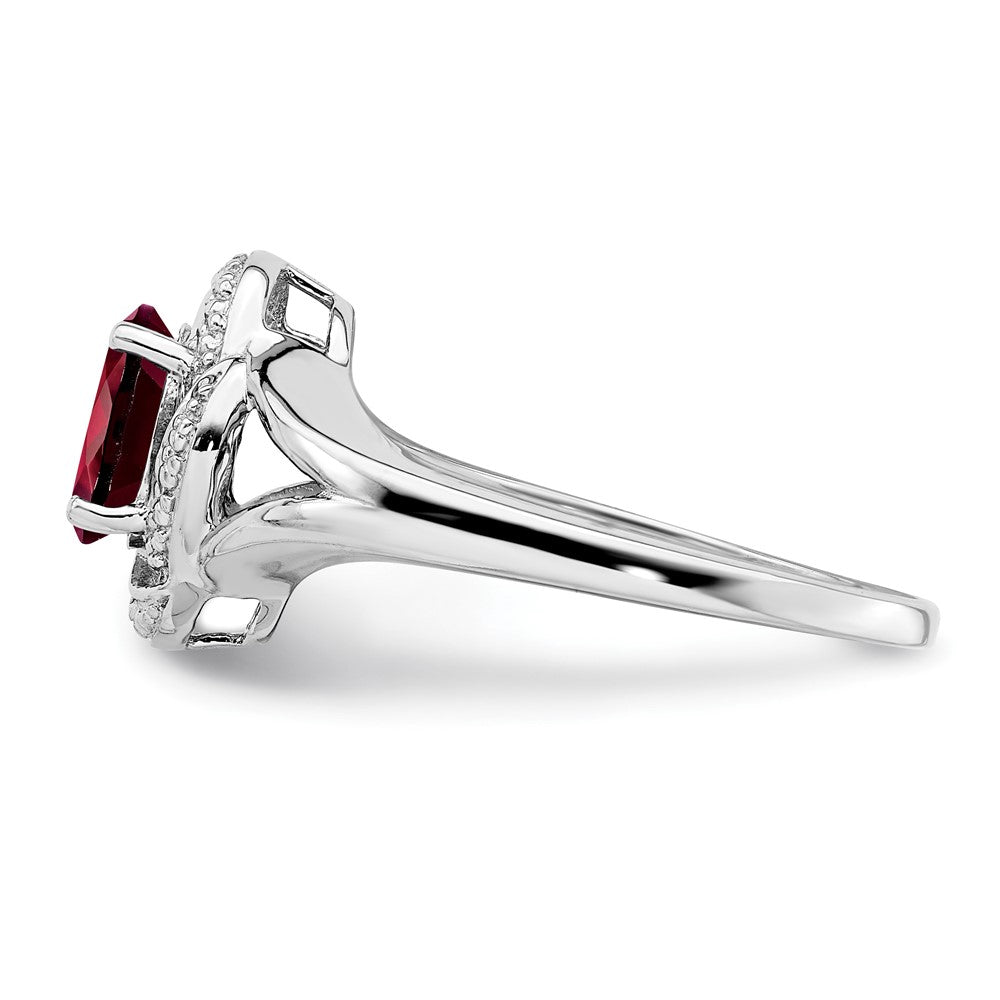 Sterling Silver Rhodium-plated Diamond & Garnet Ring