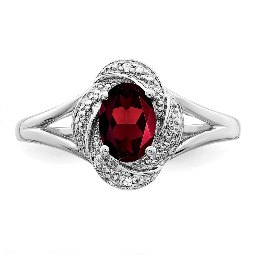 Sterling Silver Rhodium-plated Diamond & Garnet Ring