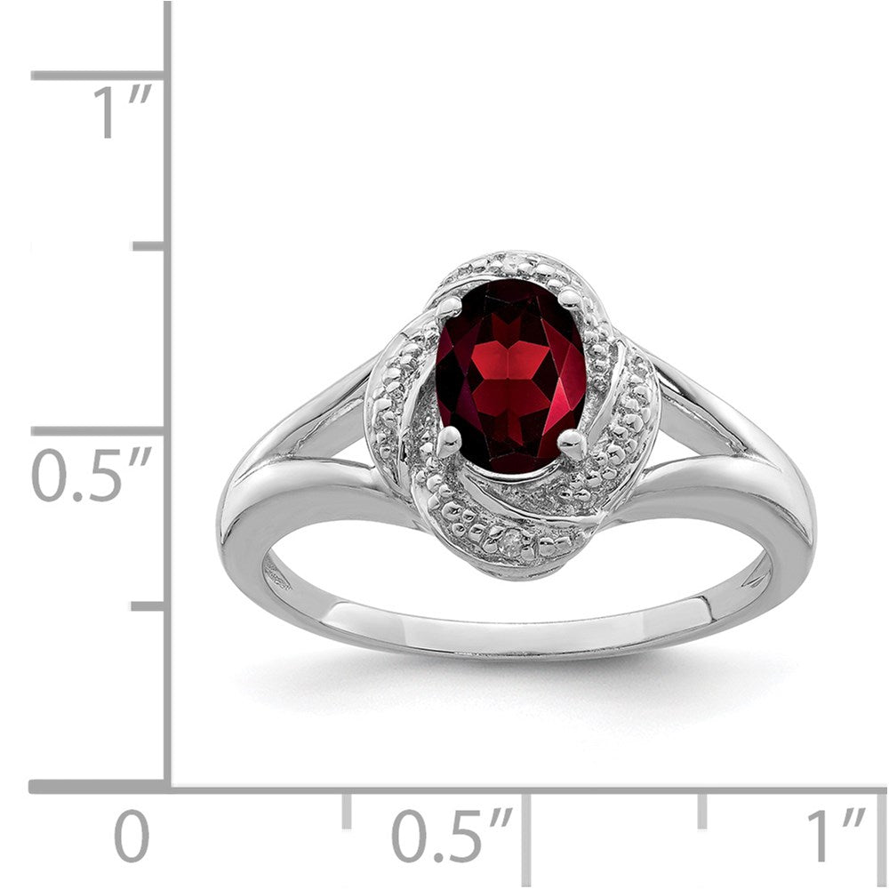 Sterling Silver Rhodium-plated Diamond & Garnet Ring