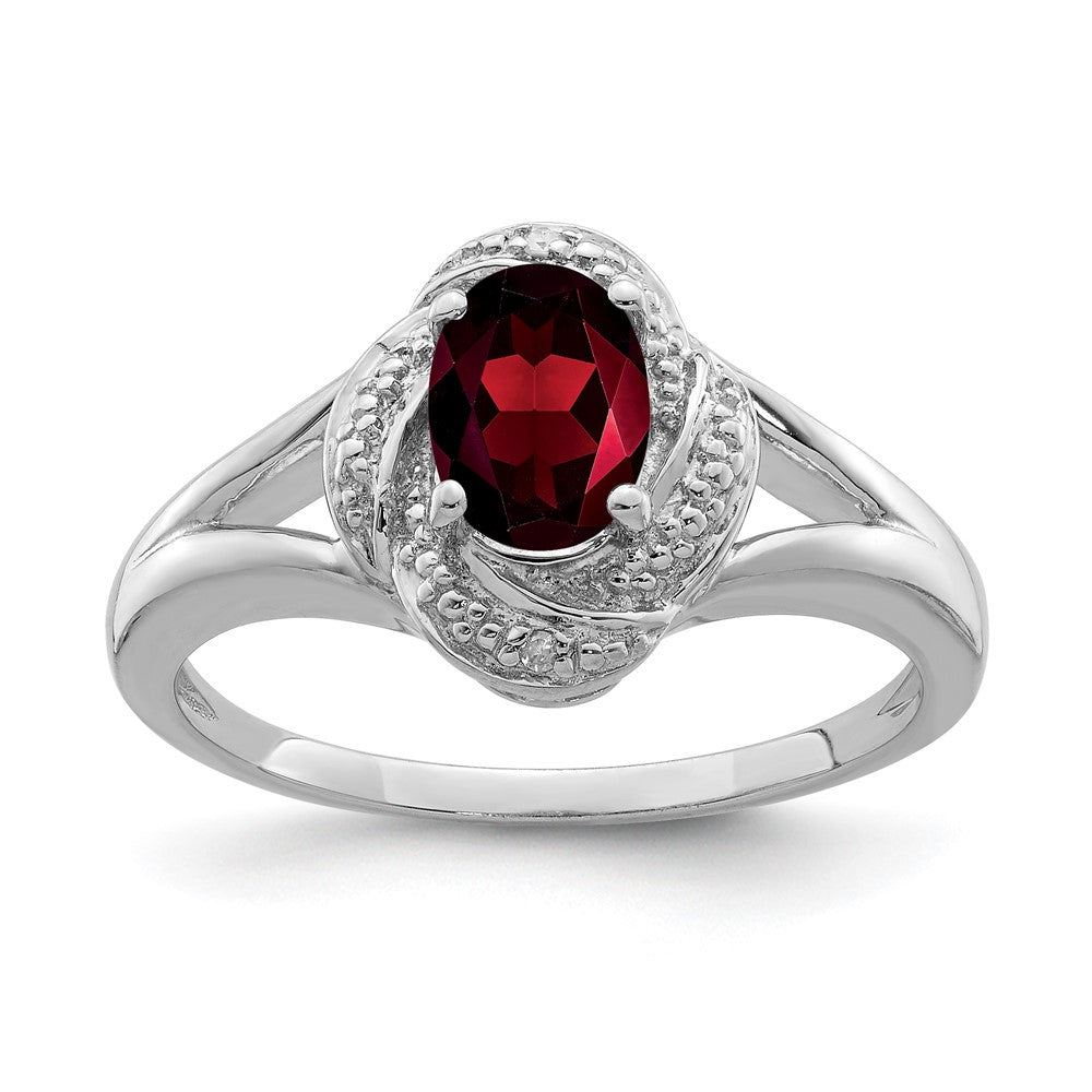 Sterling Silver Rhodium-plated Diamond & Garnet Ring