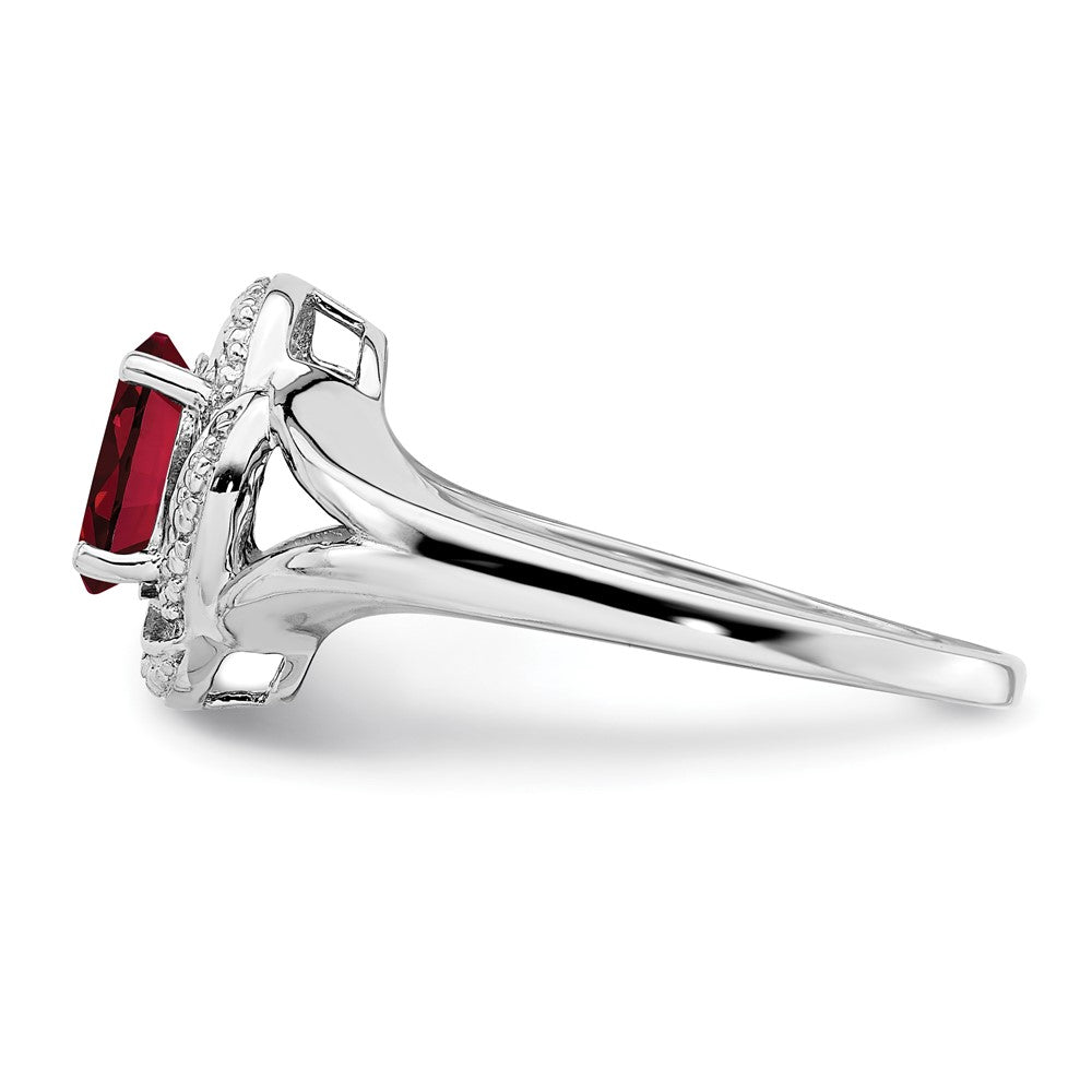 Sterling Silver Rhodium-plated Diamond & Created Ruby Ring