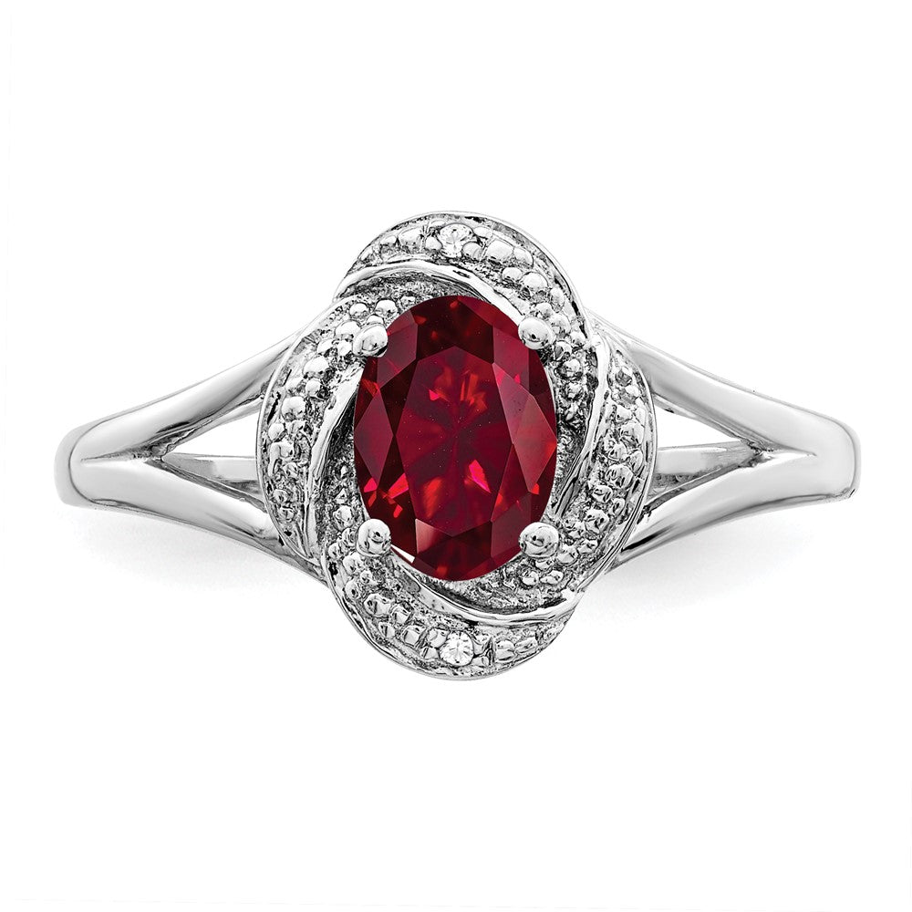 Sterling Silver Rhodium-plated Diamond & Created Ruby Ring