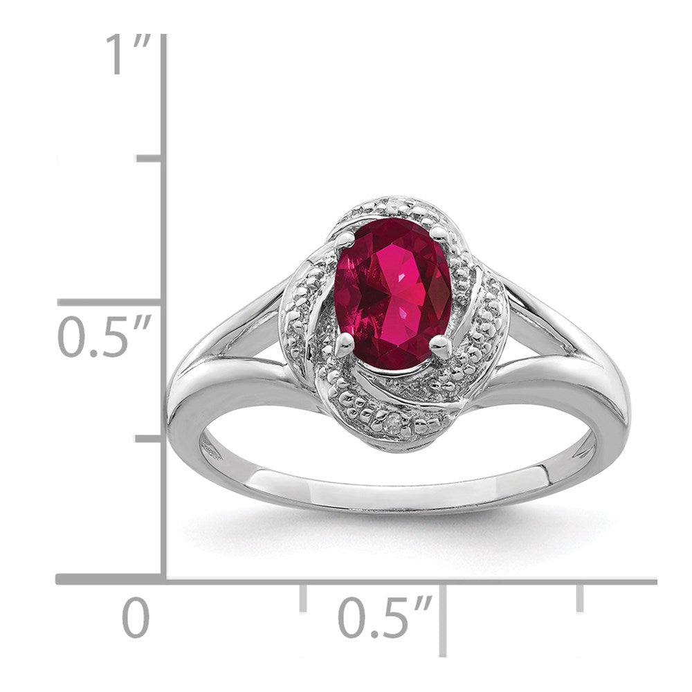 Sterling Silver Rhodium-plated Diamond & Created Ruby Ring