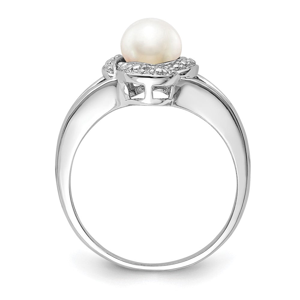 Sterling Silver Rhodium-plated Diamond & FW Cultured Pearl Ring