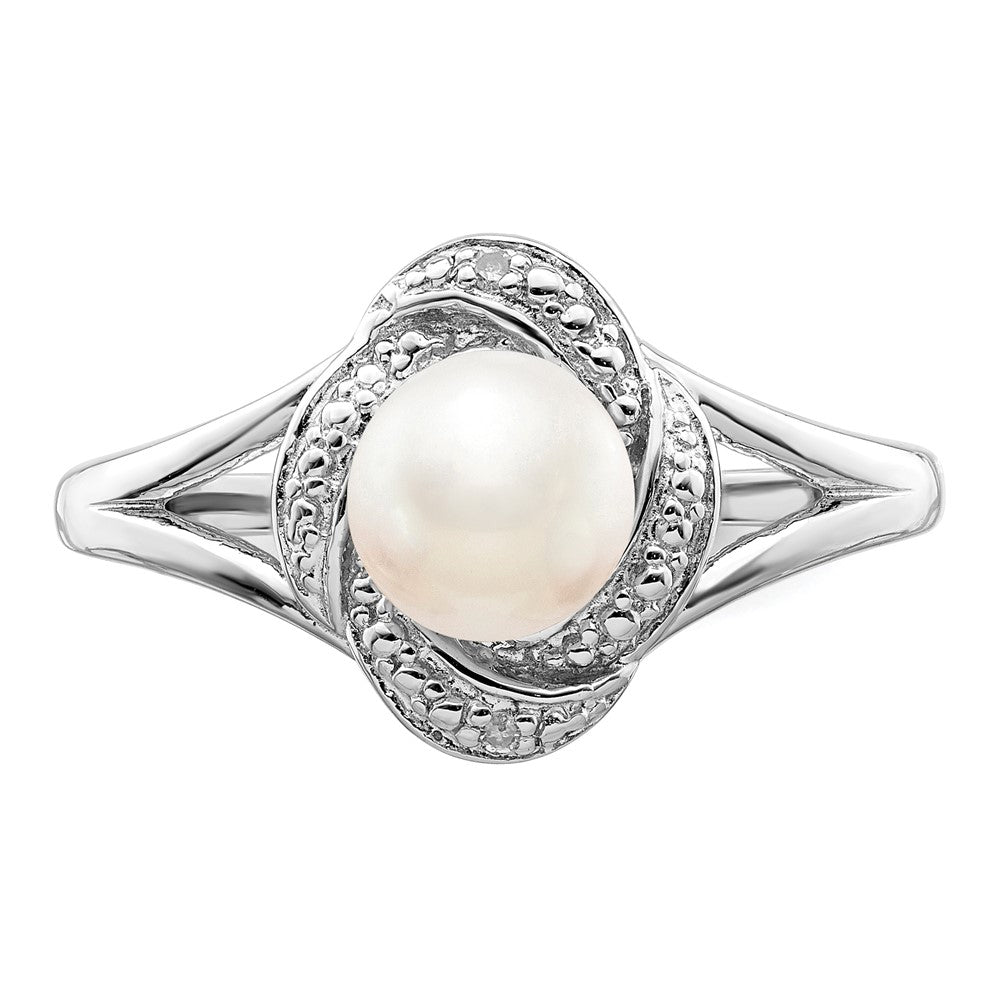 Sterling Silver Rhodium-plated Diamond & FW Cultured Pearl Ring