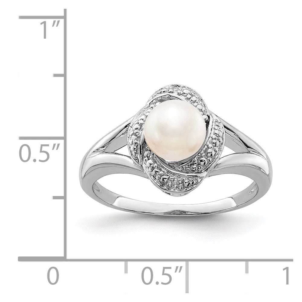 Sterling Silver Rhodium-plated Diamond & FW Cultured Pearl Ring