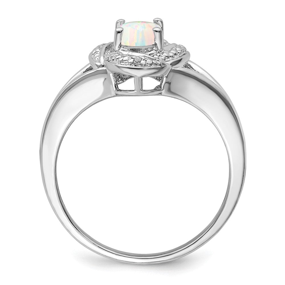 Sterling Silver Rhodium-plated Diamond & Created Opal Ring